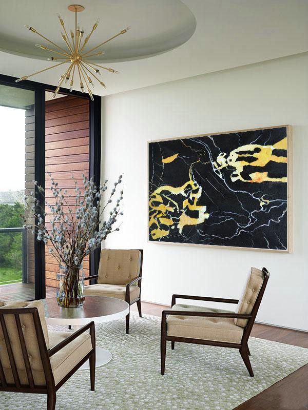 Extra Large 72" Acrylic Painting,Hand Painted Oversized Horizontal Abstract Marble Art On Canvas,Original Art Acrylic Painting,Earthy Yellow ,Black,White.etc